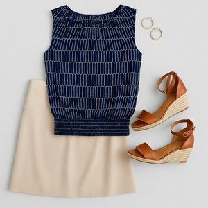 LOFT Outlet | Navy Scallop Stripe Sleeveless Blouse XS